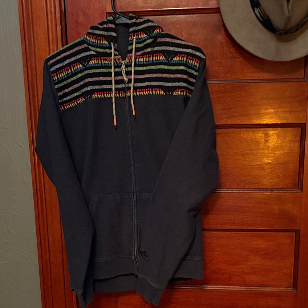 Howler Brothers Shaman M Medium Black Zip-Up Sweater with Multicolor Stripes